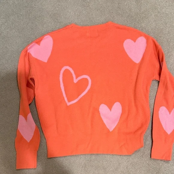 Women's Coral Sweater with Pink Heart Accents - Picture 3 of 4